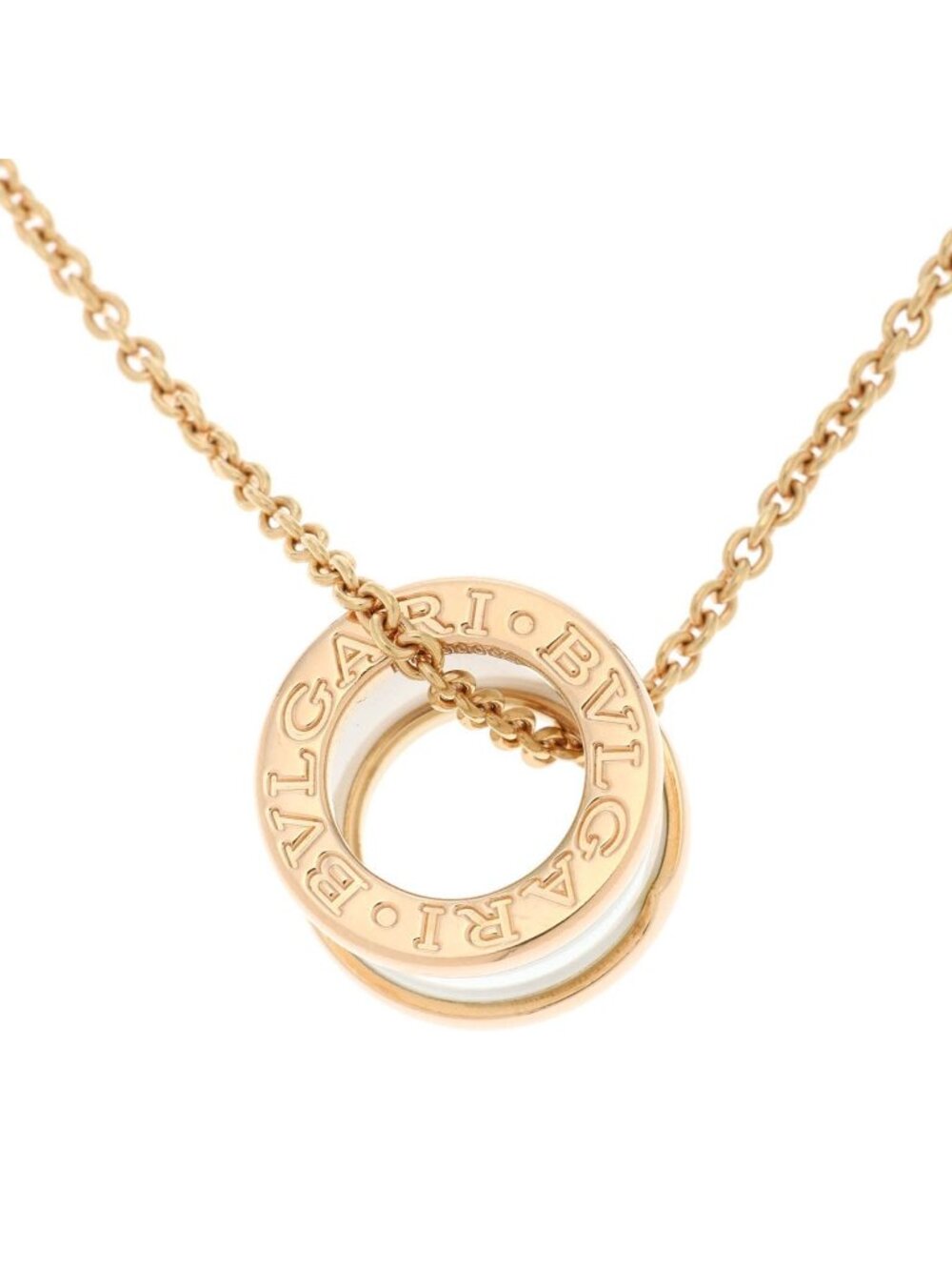 Bvlgari B Necklace Pink Gold White Ceramic